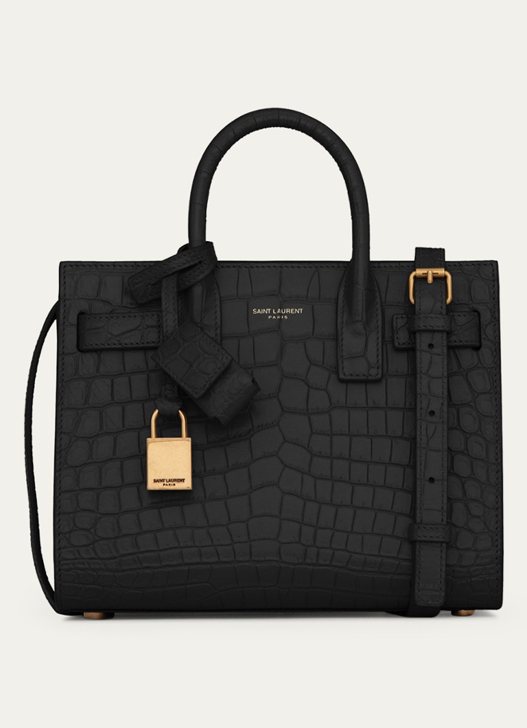 Saint Laurent - Sac de Jour Nano handtas van kalfsleer met crocostructuur - Zwart