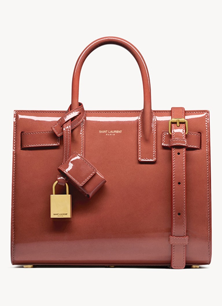 Saint Laurent - Sac De Jour Nano handtas van lakleer - Roestbruin