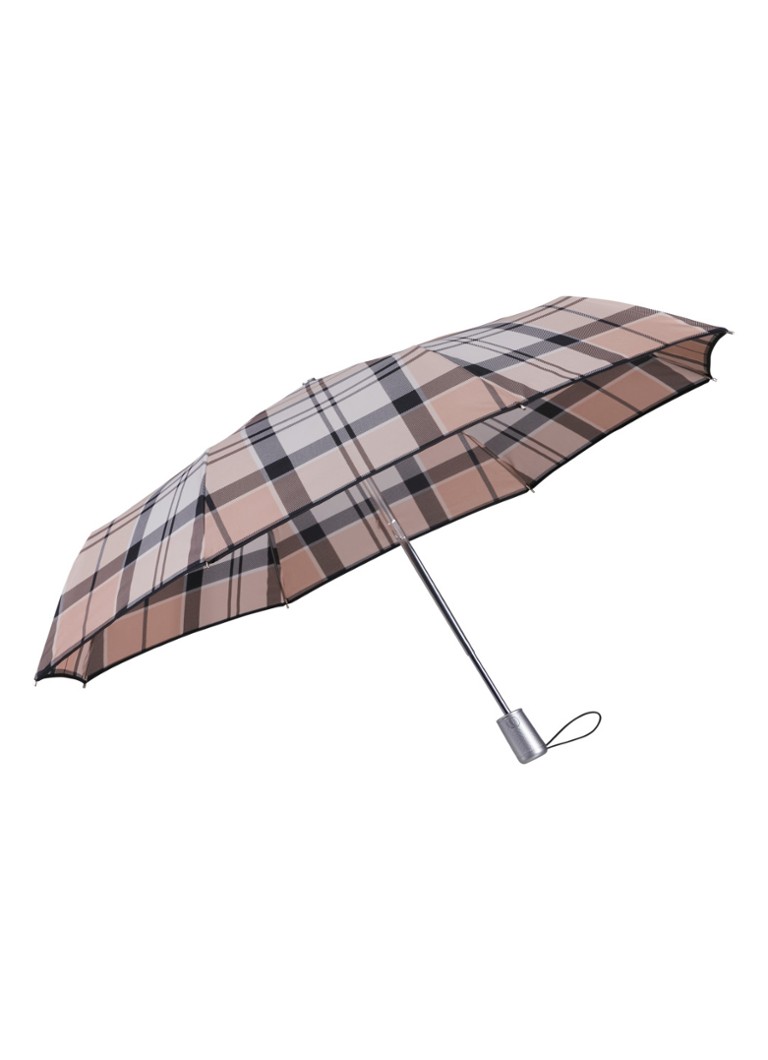 Samsonite - Alu Drop S paraplu met geruit dessin  - Donkerbeige