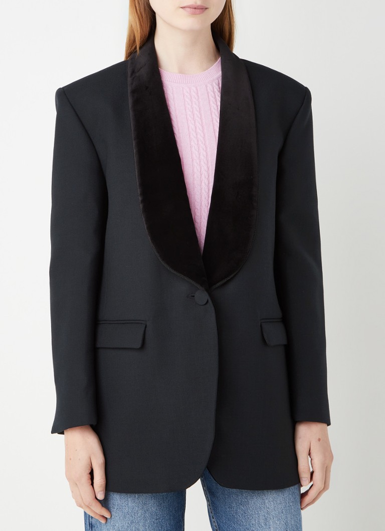 Sandro - Blazer Gemma en laine mélangée avec col écharpe en velours - Noir