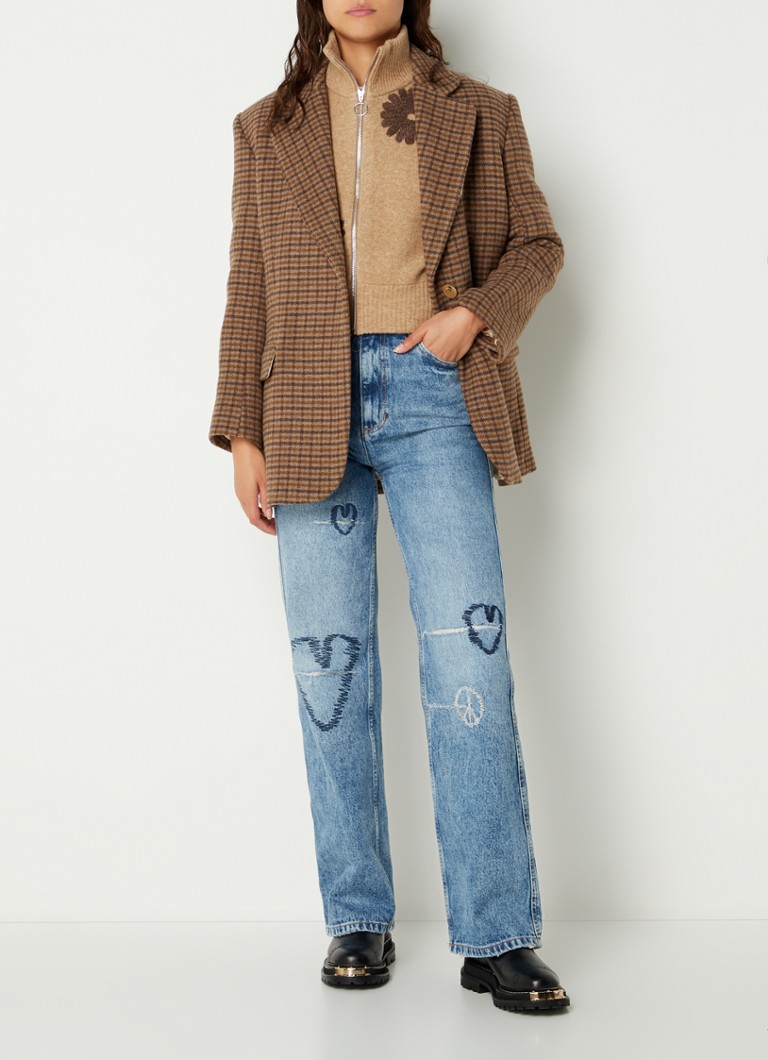 Sandro - Blazer in wolblend met ruitdessin - Lichtbruin - voorkant