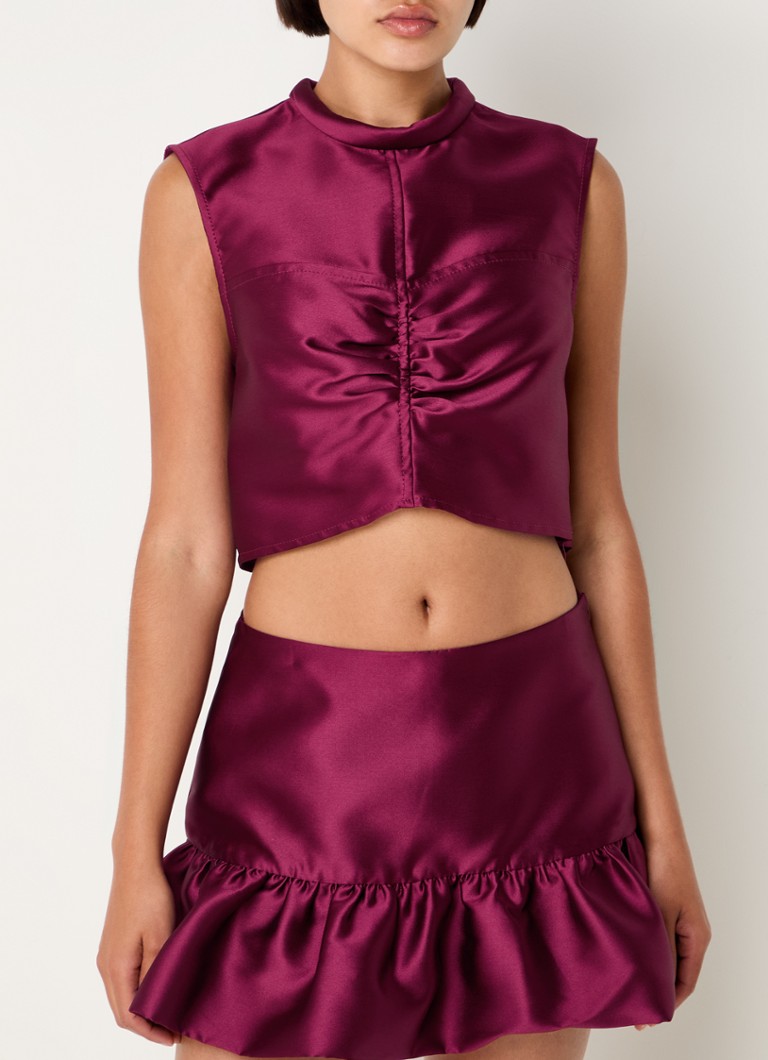 Sandro - Crop top in zijdeblend met opstaande kraag - Bordeauxrood