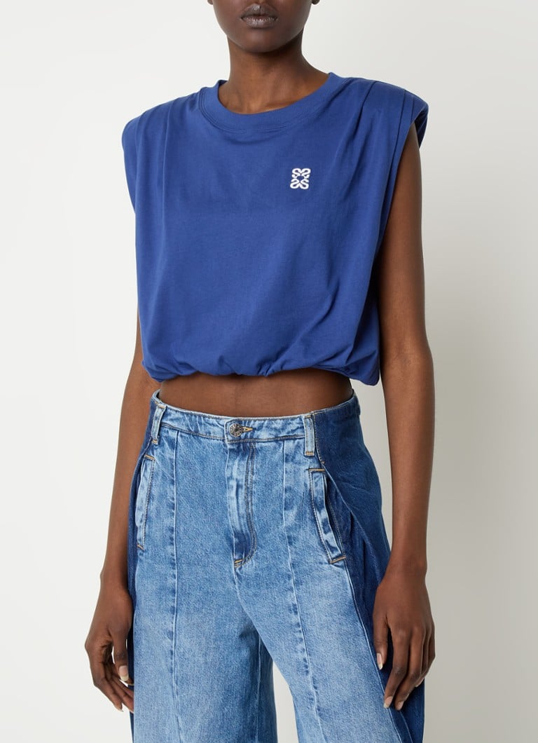 Sandro - Crop top met logo en schoudervulling - Blauw