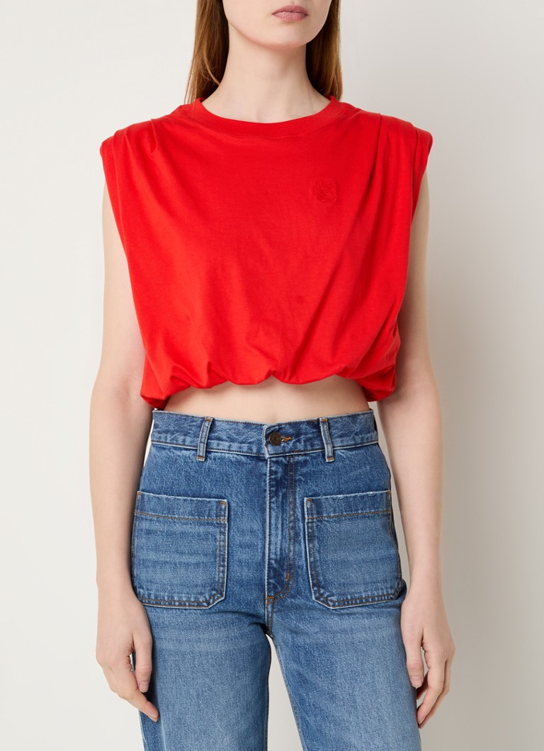 Sandro - Crop top met logo en schoudervulling - Rood
