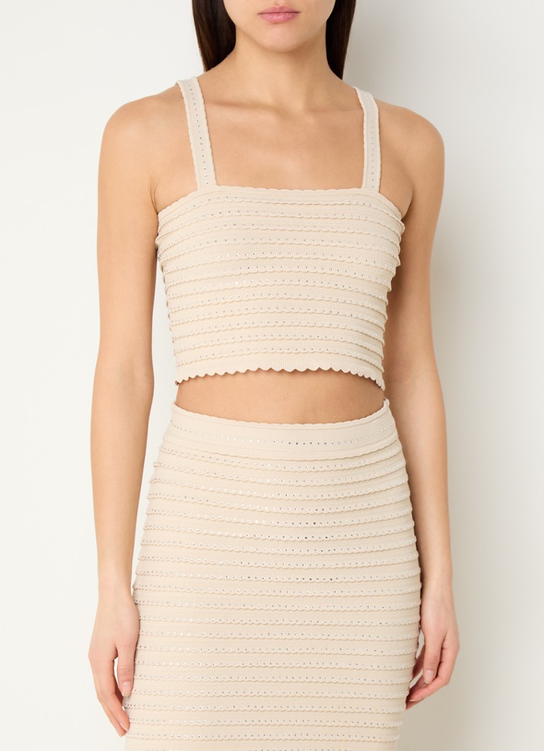 Sandro - Crop top met strass - Creme