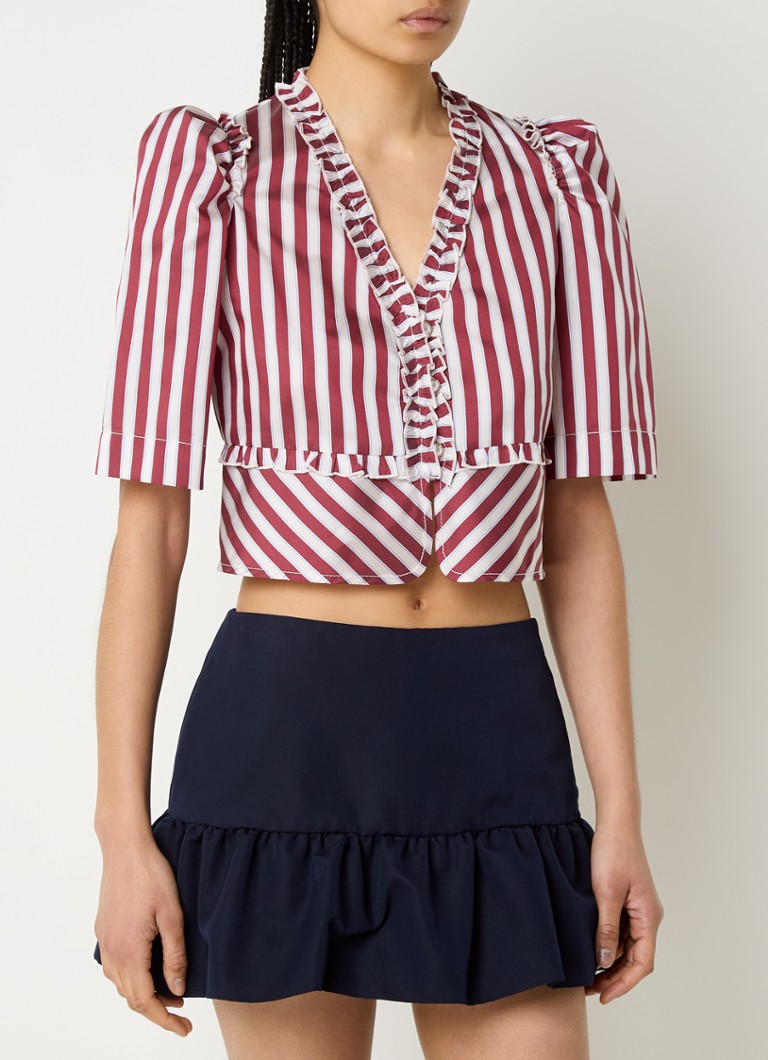 Sandro - Cropped blouse in zijdeblend met streepprint - Bordeauxrood