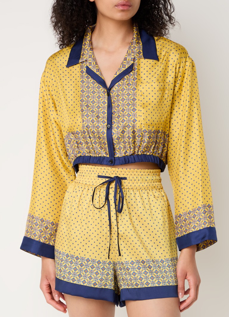 Sandro - Cropped blouse van zijde met print - Okergeel
