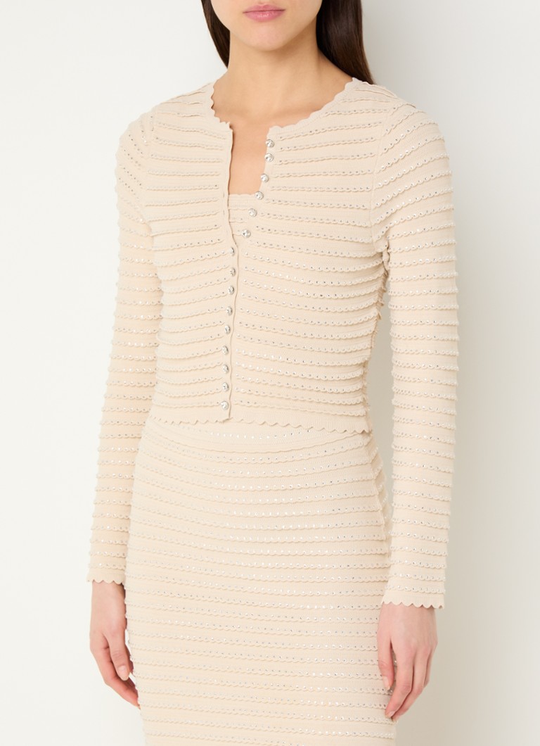 Sandro - Fijngebreid cropped vest met strass - Creme