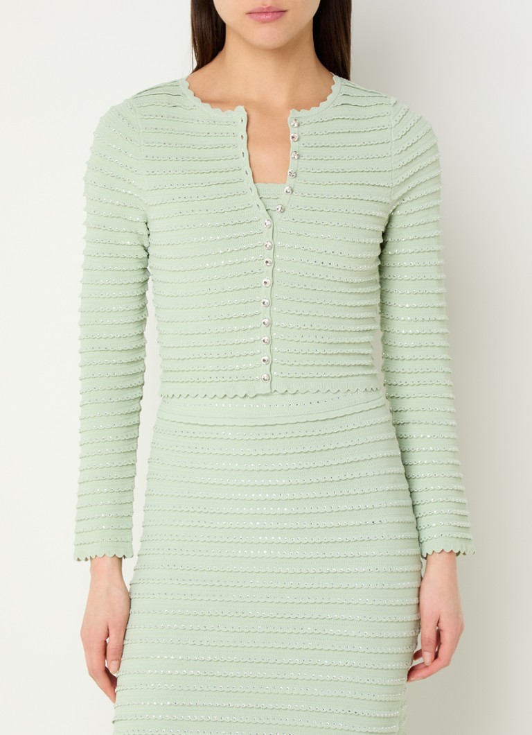 Sandro - Fijngebreid cropped vest met strass - Mint