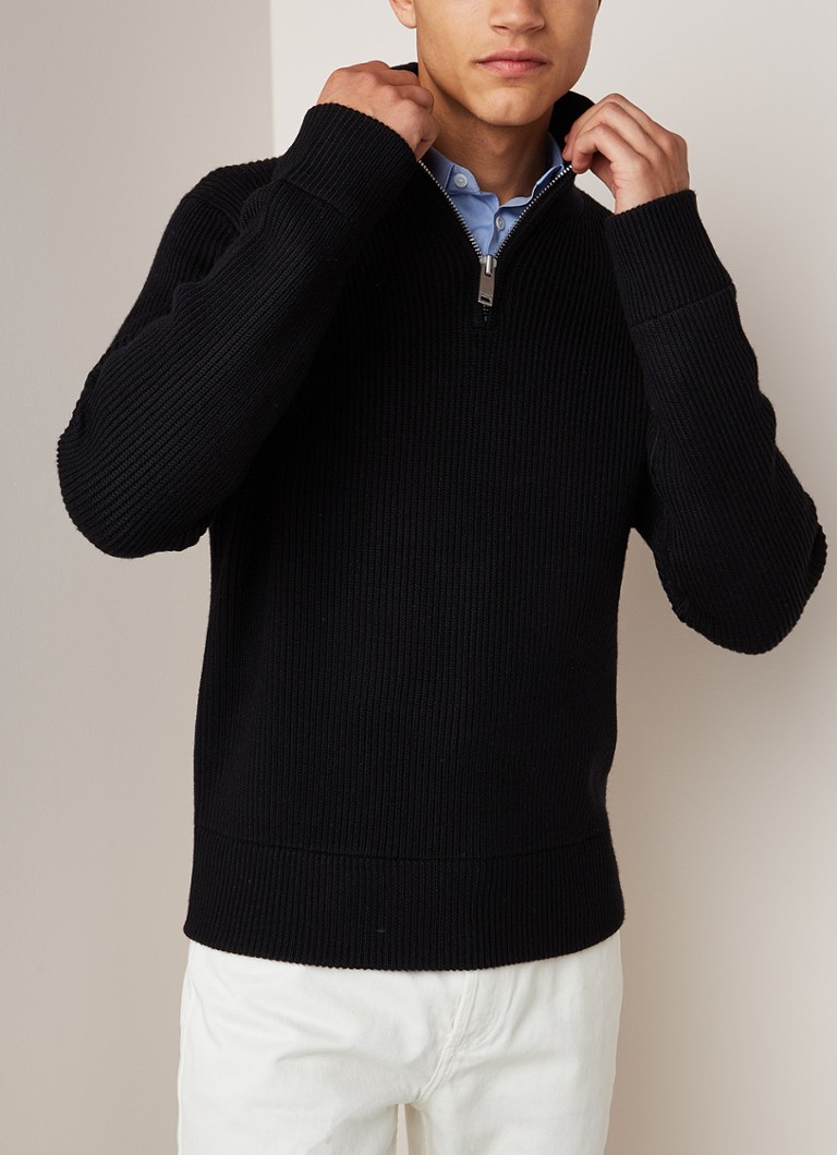 Sandro - Grofgebreide coltrui met halve rits - Zwart