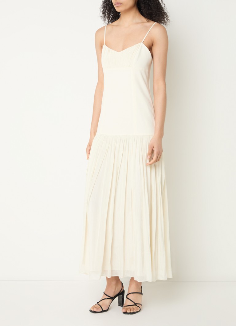 Sandro - Maxi jurk in linnenblend met plooidetail - Creme