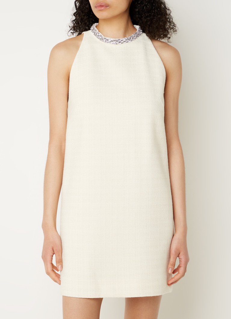 Sandro - Mini jurk van bouclé met kralendecoratie - Creme
