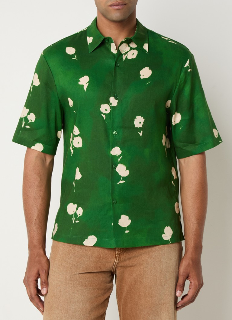 Sandro - Regular fit overhemd in linnenblend met print - Groen