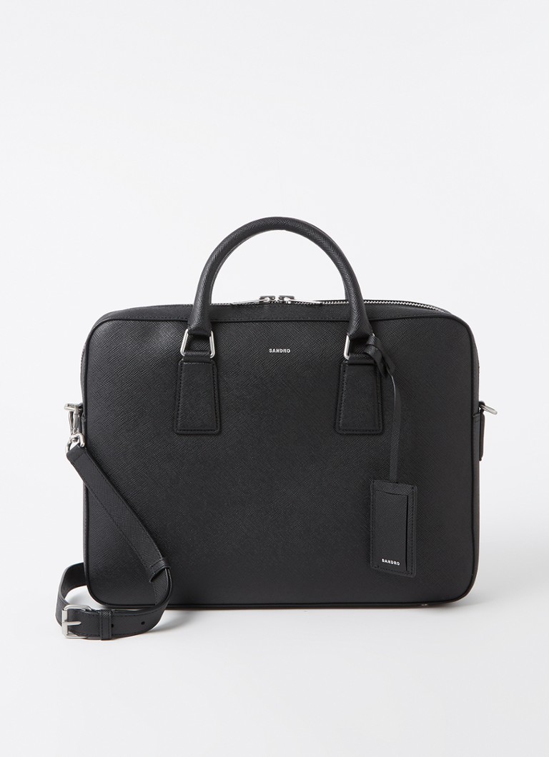 Sandro - Sacoche en cuir veau avec compartiment pour ordinateur portable 13 pouces - Noir