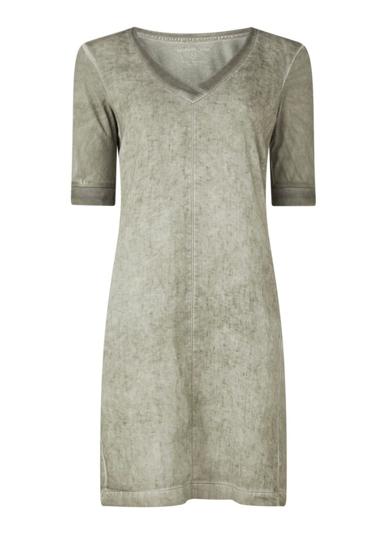 front Of storm Advise Sandwich Midi jurk van linnen met mesh details • Olijfgroen • deBijenkorf.be