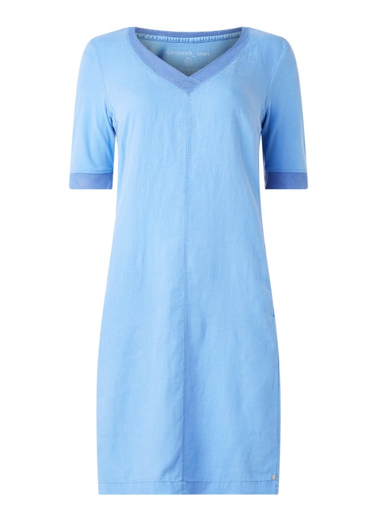 Percentage Pence Complex Sandwich Midi jurk van linnen met mesh details • Staalblauw • deBijenkorf.be