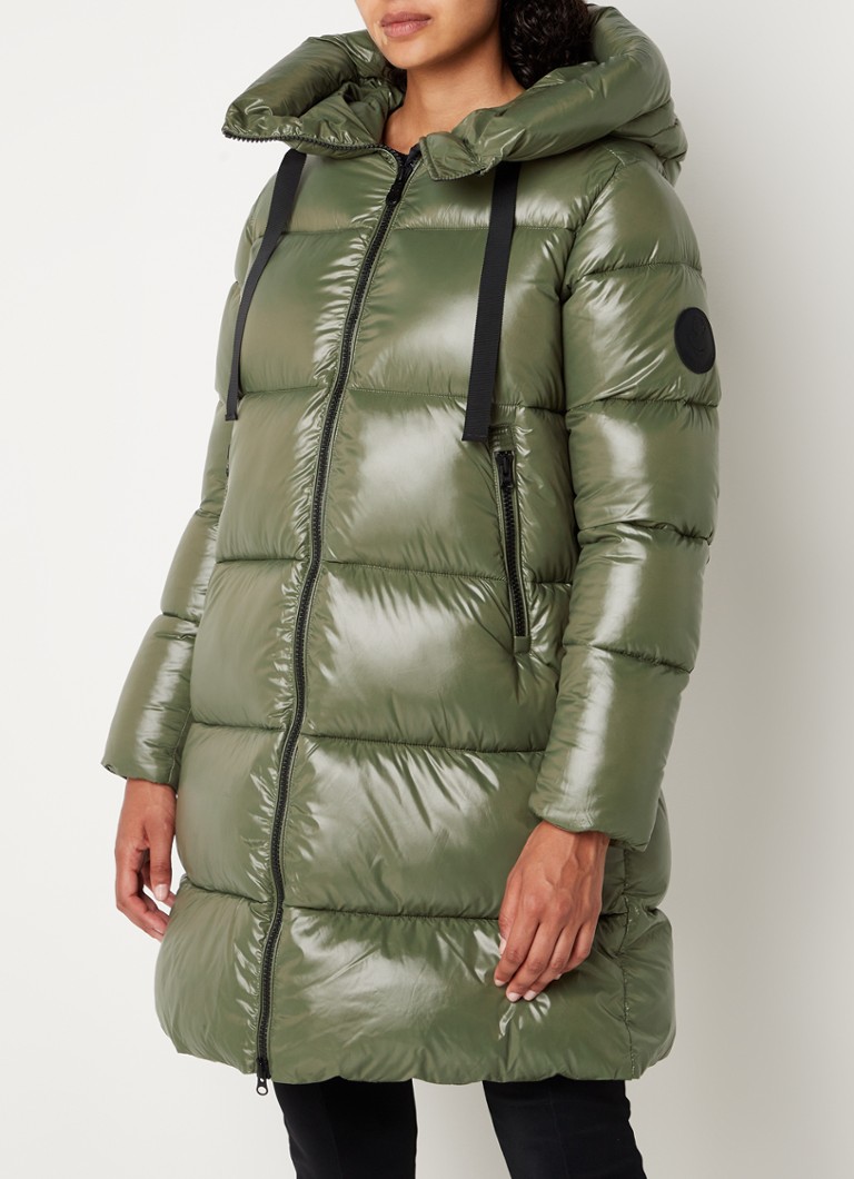 Save the duck isabel longline pufferjas met ritszakken mosgroen