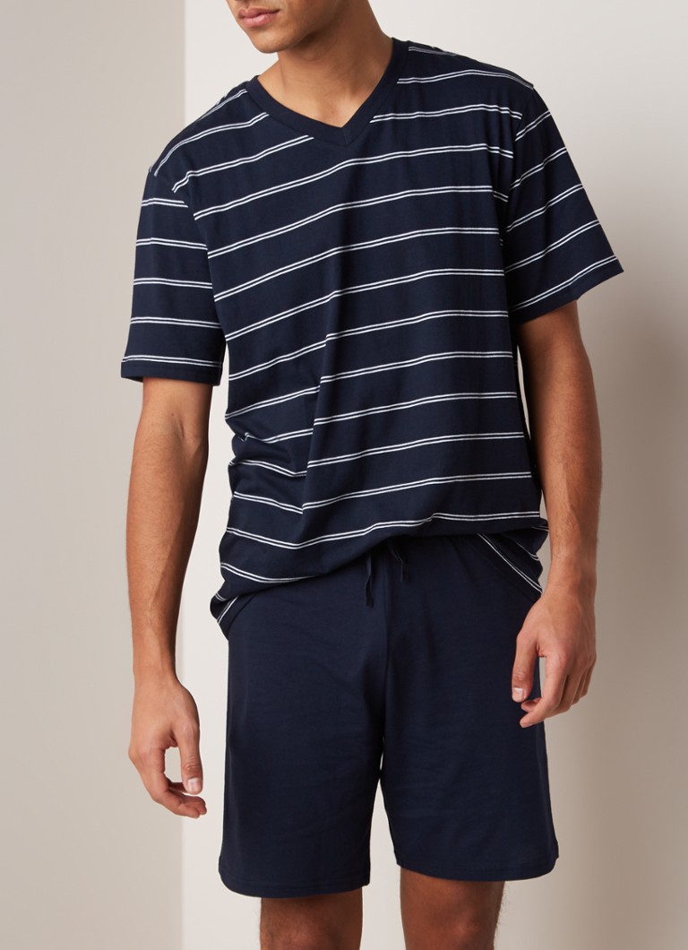 Schiesser - Pyjamaset van katoen met streepdessin - Donkerblauw