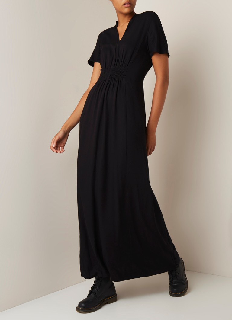 Scotch Soda Maxi Jurk Met V Hals En Gesmockte Taille Zwart