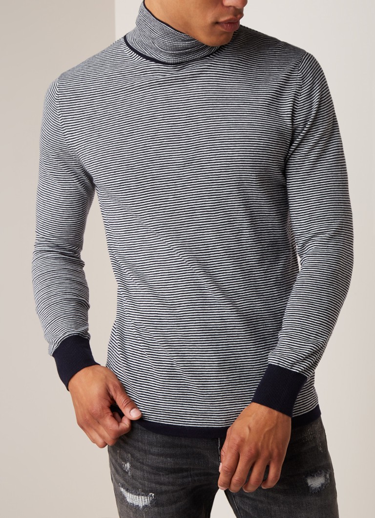 Scotch & Soda - Slim fit coltrui met streepdessin - Donkerblauw