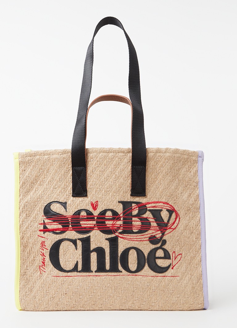 See By Chloé Shopper van jute met leren details en logo • Beige • deBijenkorf.be