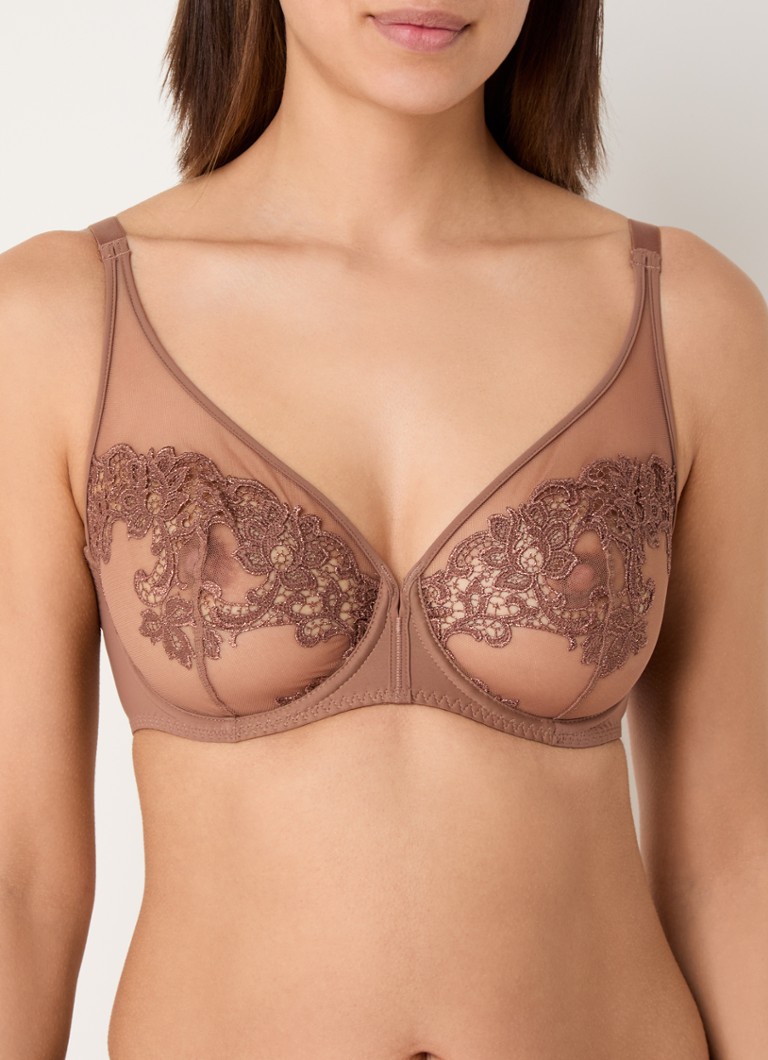Simone Pérèle - Saga voorgevormde plunge bh met overlay van mesh - Bruin