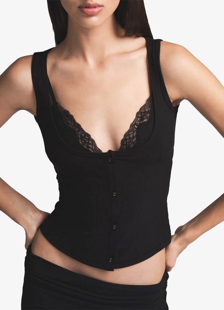 SKIMS - Soft Lounge tanktop met details van kant - Zwart