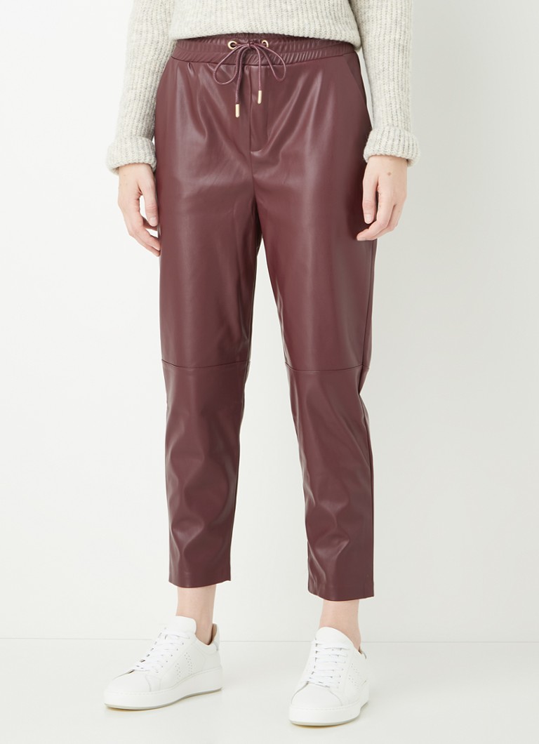 Smith & Soul - High waist tapered fit cropped track pants van vegan leer - Bordeauxrood