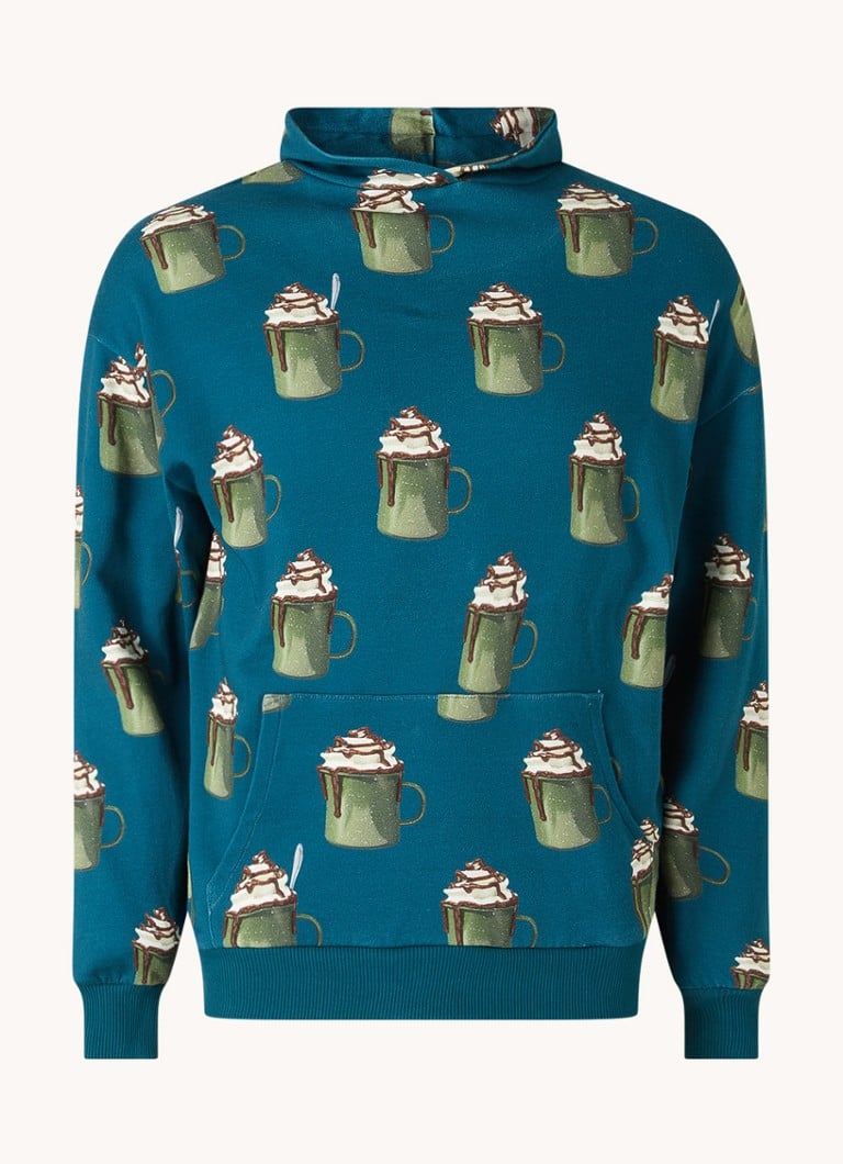 Snurk - Hot Choco oversized hoodie van biologisch katoen met print - unisex - Petrol