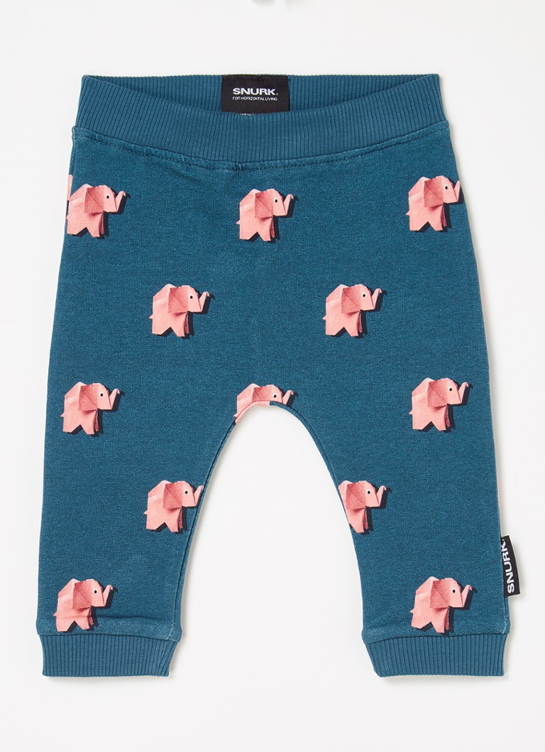 Snurk - Pink Elephant joggingbroek van biologisch katoen met print - Blauwgrijs