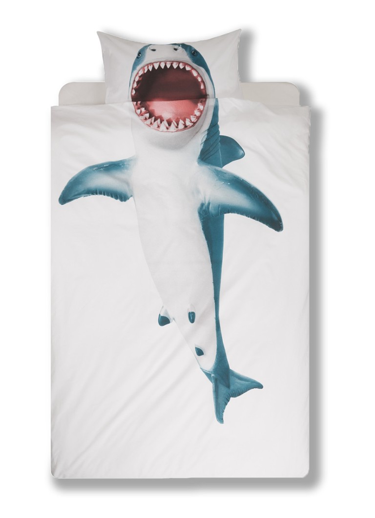 Snurk - Shark katoenen dekbedovertrekset 160TC - inclusief kussenslopen - Wit
