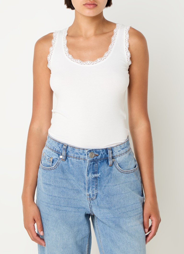 Sofie Schnoor - Tanktop met kant en ribstructuur - Wit