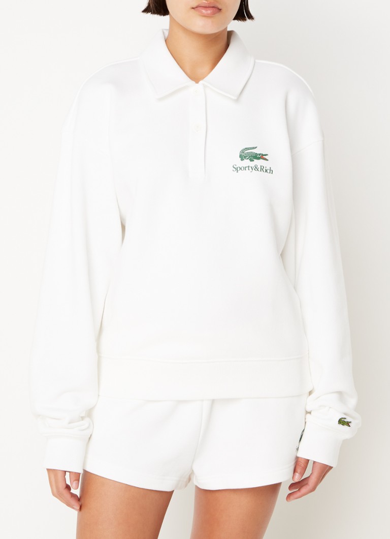 Sporty & Rich - Serif sweater van biologisch katoen met polokraag en logo - Gebroken wit