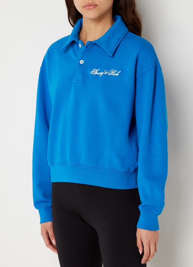 Sporty & Rich - Sweater met polokraag en logoborduring  - Blauw