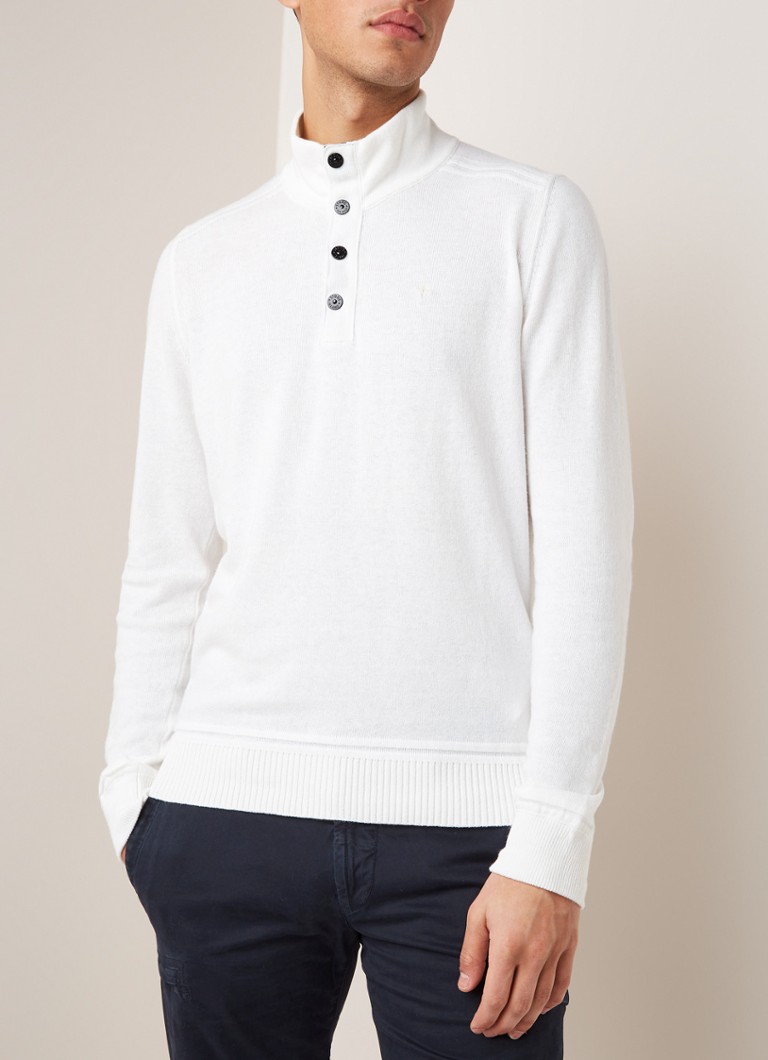 Stone Island - Fijngebreide coltrui in kasjmierblend met drukknoopsluiting  - Ivoor