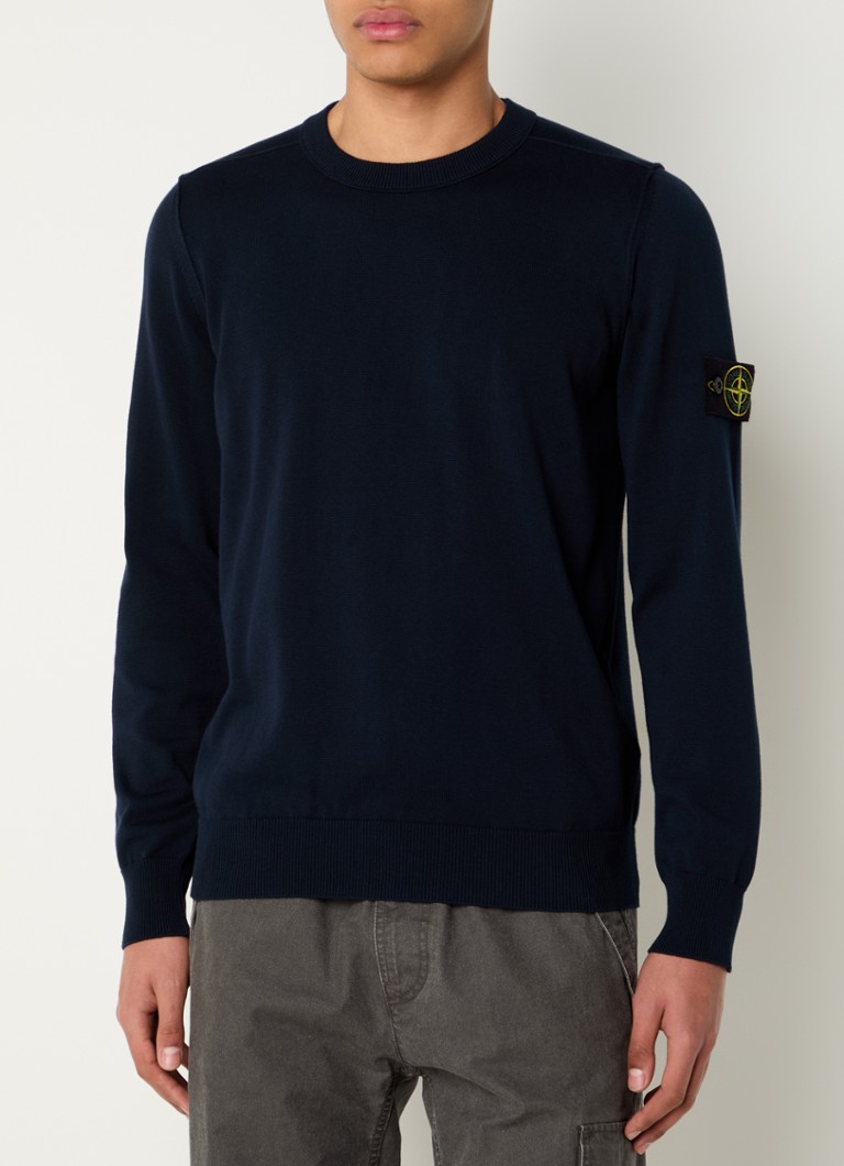 Stone Island - S00B2 fijngebreide pullover met logo - Donkerblauw