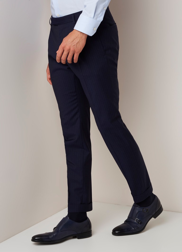 Strellson - 11-Cerf-Mandor tweedelig slim fit pak met krijtstreepdessin - Donkerblauw