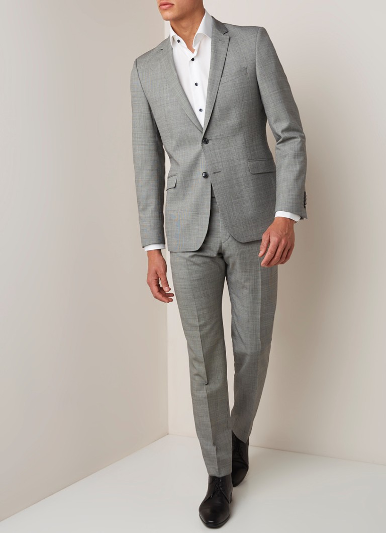 Strellson - 11Allen-Mercer tweedelig slim fit pak met ruitdessin - Lichtgrijs