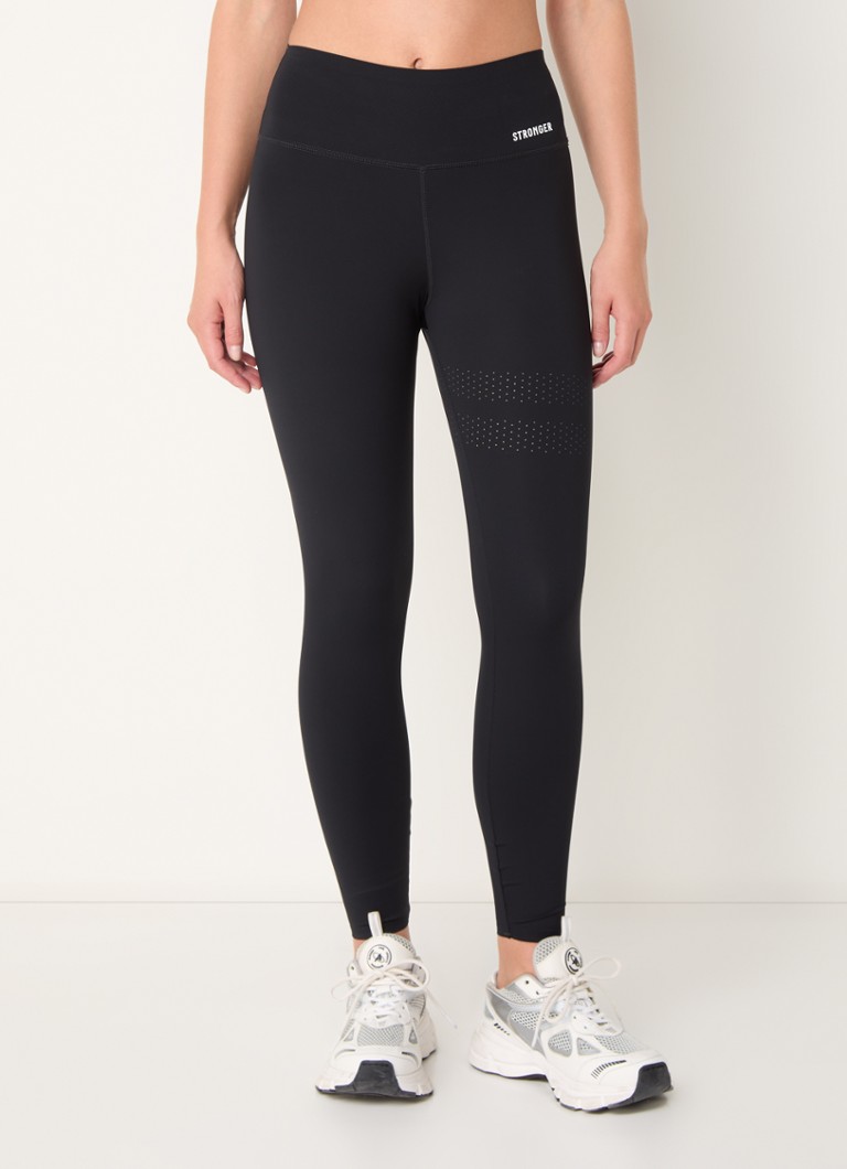 STRONGER - Lazercut high waist cropped trainingslegging met logoprint - Zwart