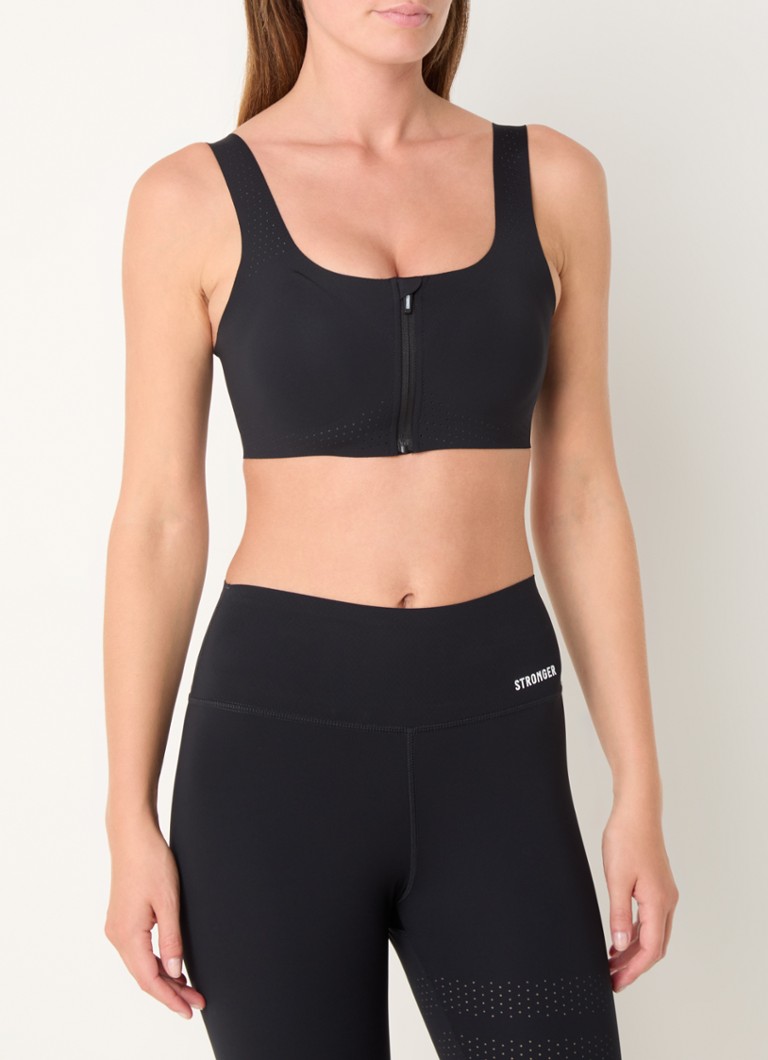 STRONGER - Lazercut sport bh met medium support en uitneembare vulling - Zwart