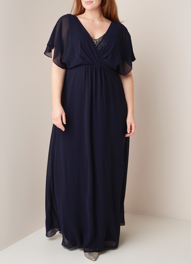 Studio 8 - Albertina maxi-jurk van chiffon met vlindermouw en pailletten - Donkerblauw