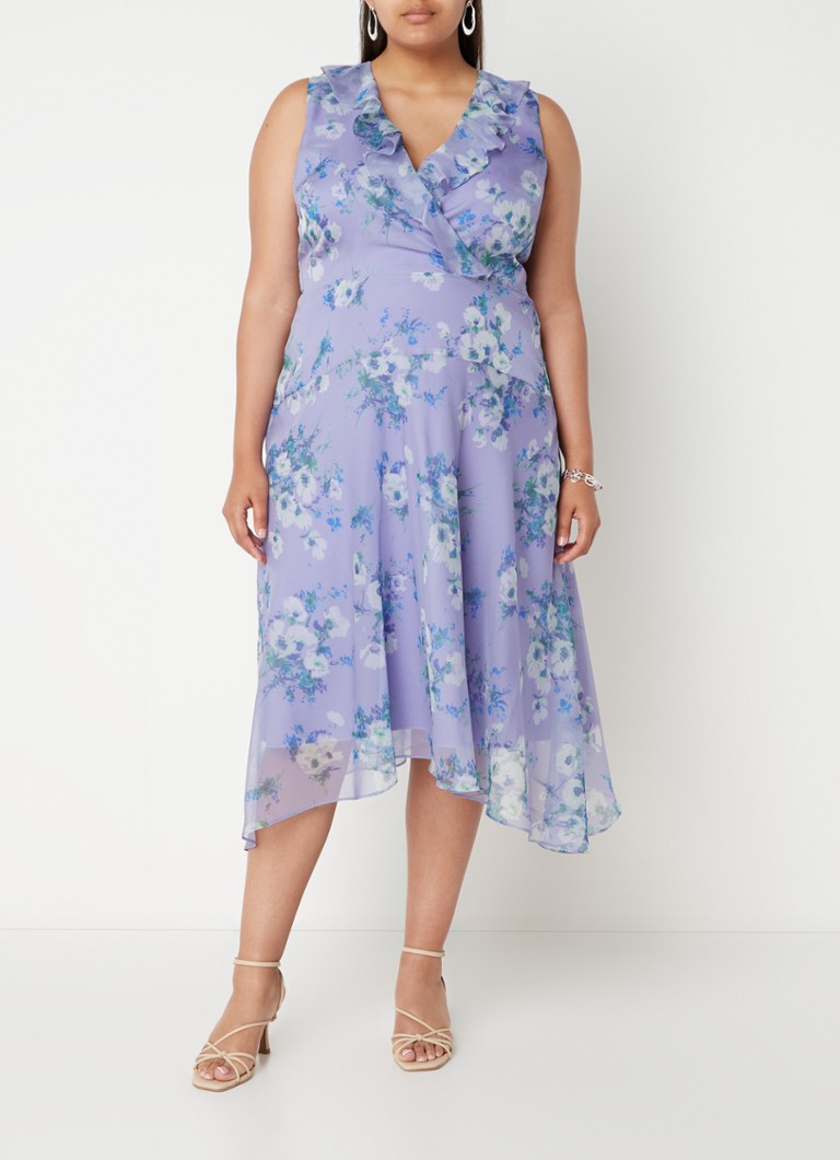 Studio 8 - Anya mouwloze midi jurk met overlay van mesh en bloemenprint - Lavendel