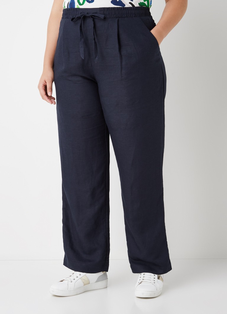 Studio 8 - Bethany high waist loose fit broek in linnenblend met steekzakken - Donkerblauw