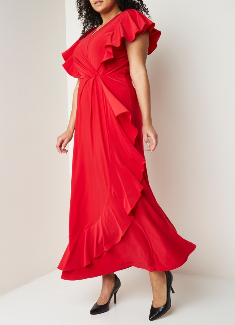 Studio 8 - Camilla maxi-jurk met ruches en volant - Rood