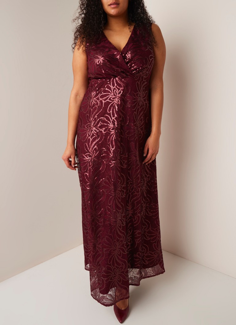 Studio 8 - Hope maxi-jurk met pailletten en V-hals - Aubergine