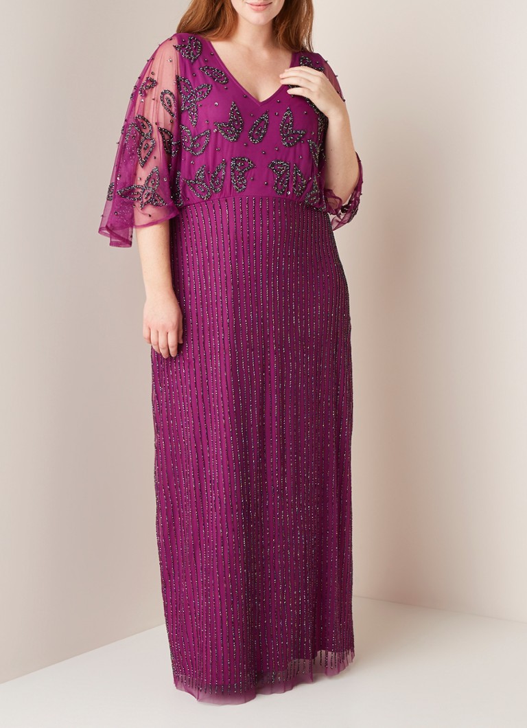 Studio 8 - Selene maxi-jurk met kralendecoratie en vlindermouw - Paars