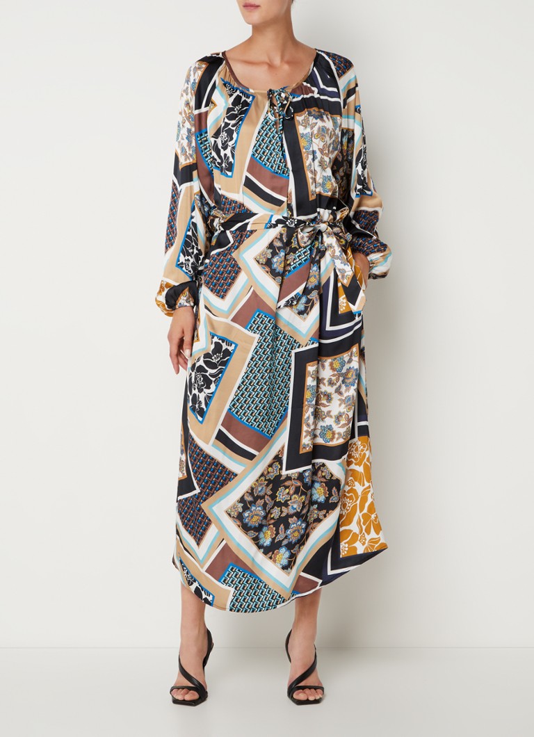 Studio Anneloes Jalou Patchwork maxi jurk met steekzakken en strikceintuur