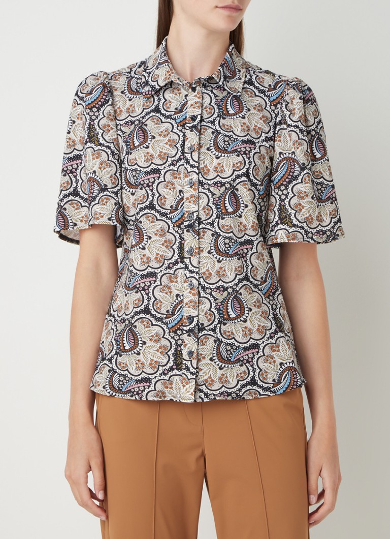 Studio Anneloes - Nomi blouse van travelstof met print - Donkerblauw