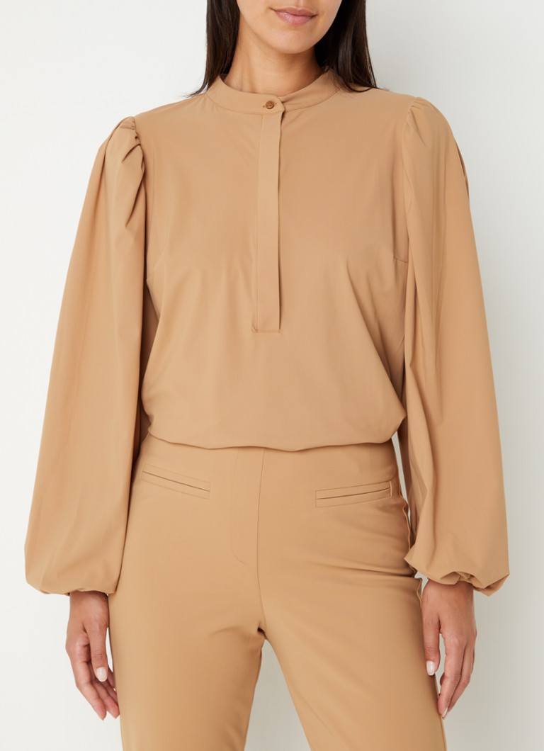 Studio Anneloes Tully blouse met pofmouw en stretch • Camel ...