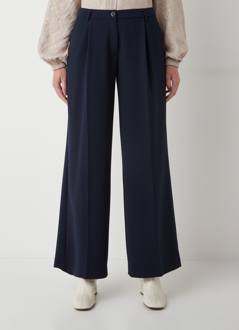 Summum Woman - Mid waist wide fit pantalon met steekzakken - Donkerblauw